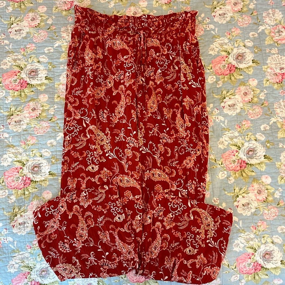 Red wide leg pants